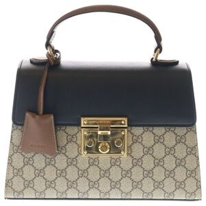 GUCCI GG Padlock Handbag Shoulder Bag Beige Black